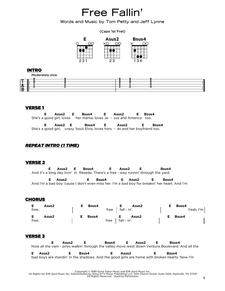 Free Fallin' Acoustic Guitar scores gallery preview page 1