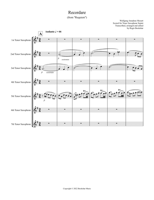 Recordare (from "Requiem") (F) (Tenor Saxophone Septet)