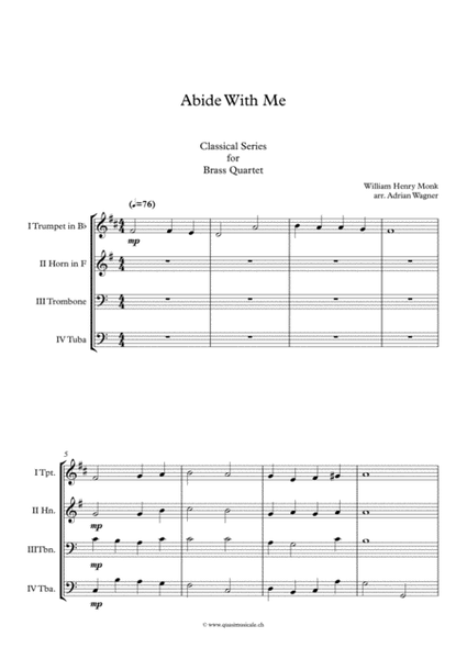 "Abide With Me" Brass Quartet arr. Adrian Wagner image number null