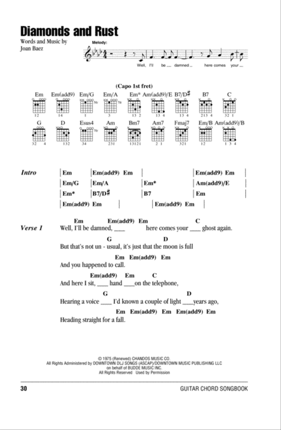 Diamonds and Rust Acoustic Guitar scores gallery preview page 1