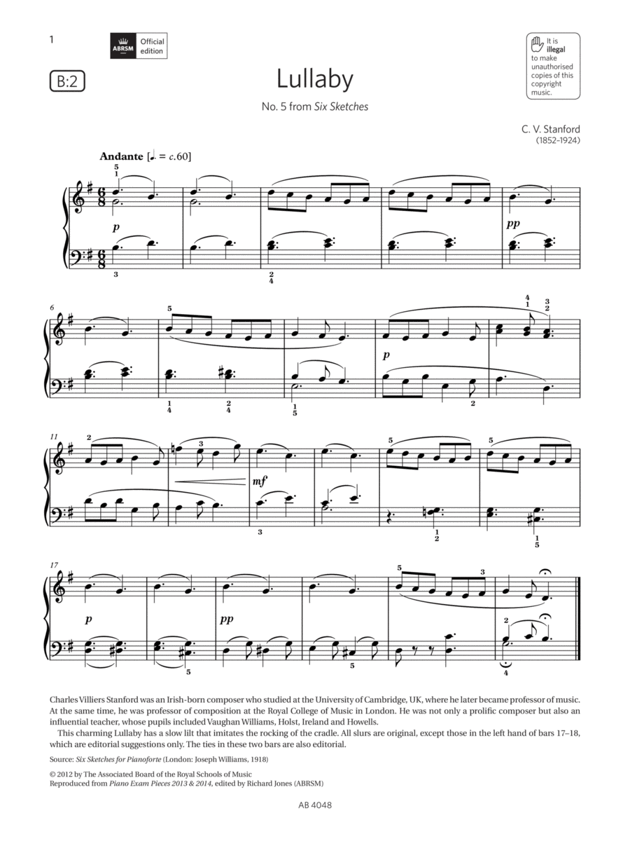 Lullaby (Grade 2, list B2, from the ABRSM Piano Syllabus 2023 & 2024) Piano Method scores gallery preview page 1