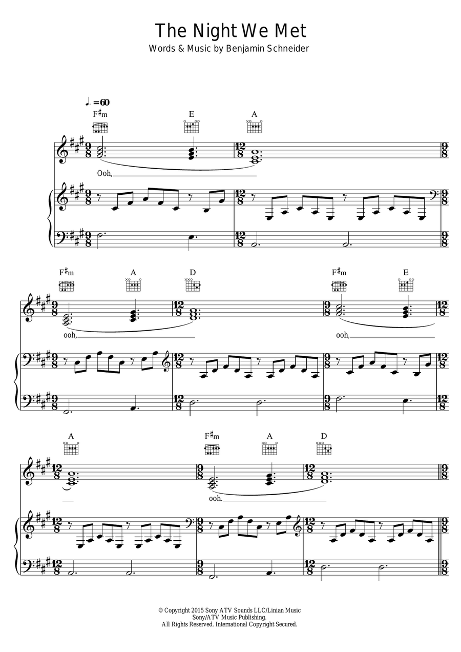 The Night We Met (feat. Phoebe Bridgers) (from 13 Reasons Why) Piano, Vocal scores gallery preview page 1