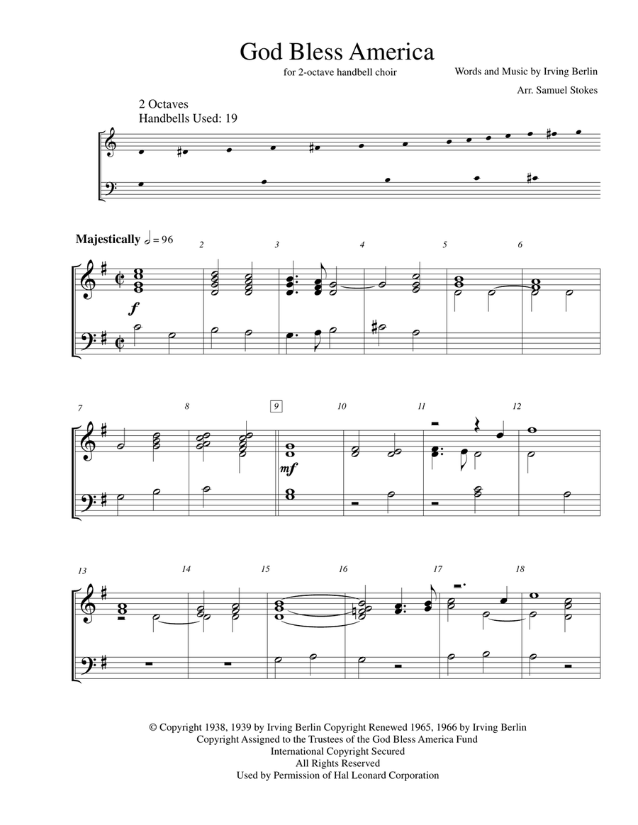 God Bless America Handbell Choir scores gallery preview page 1