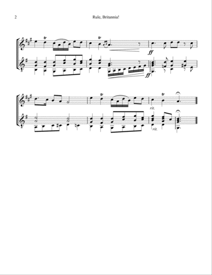Rule Britannia! for clarinet in Bb and easy guitar B-Flat Clarinet scores gallery preview page 2