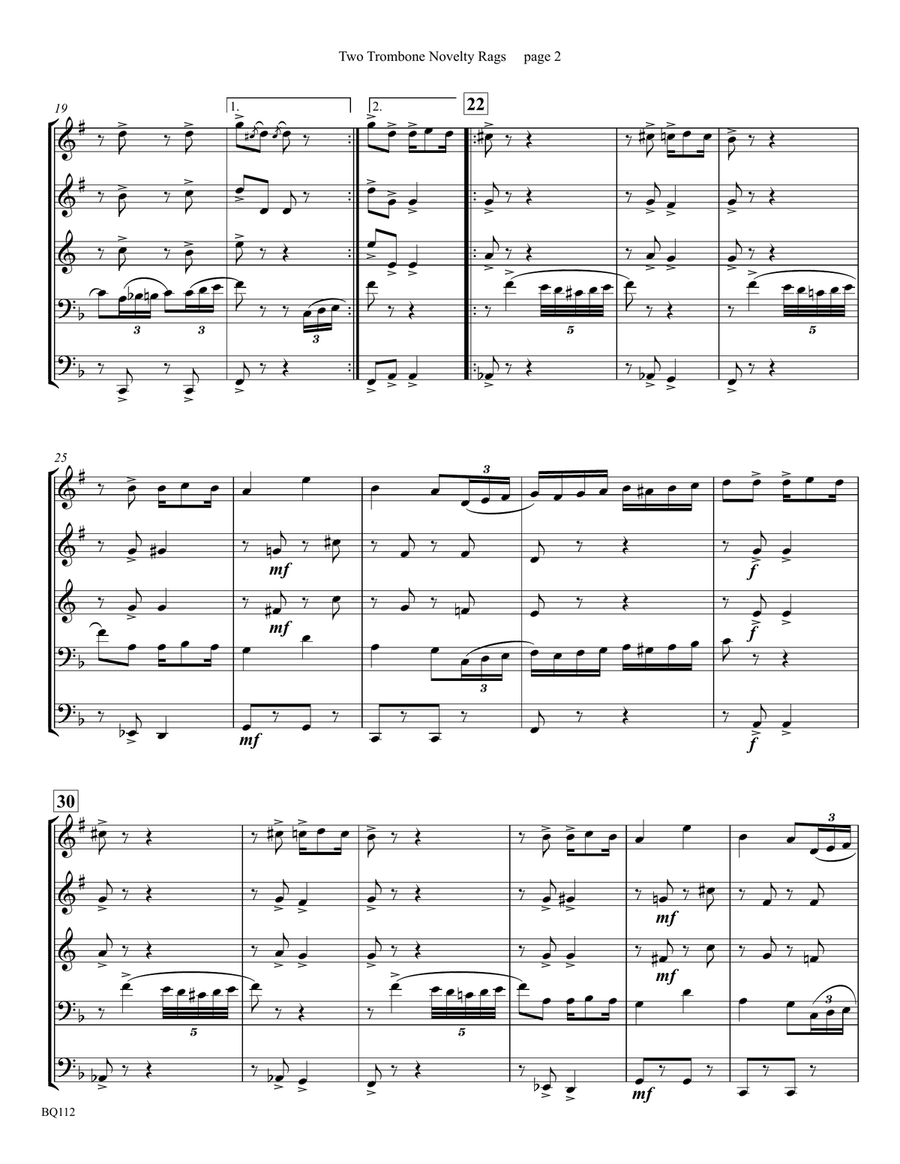 Lassus and Miss Trombone Novelty Rags for Brass Quintet Brass Quintet scores gallery preview page 3