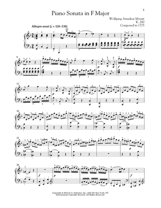 Book cover for Piano Sonata In F Major, K. 280