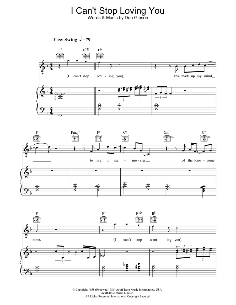 I Can't Stop Loving You Piano, Vocal, Guitar scores gallery preview page 1