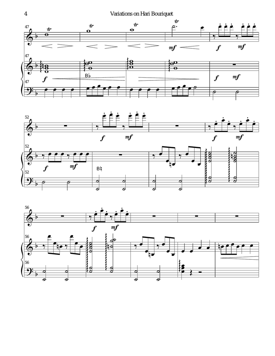 Variations on Hari Bouriquet for alto recorder and harp Alto Recorder scores gallery preview page 4