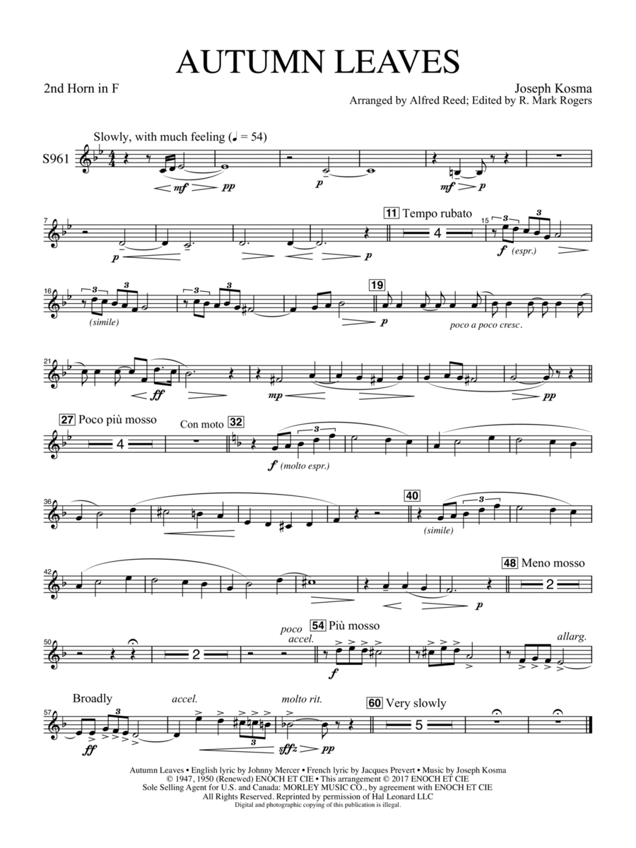 Autumn Leaves (Les feuilles mortes) - Horn 2 Concert Band scores gallery preview page 1