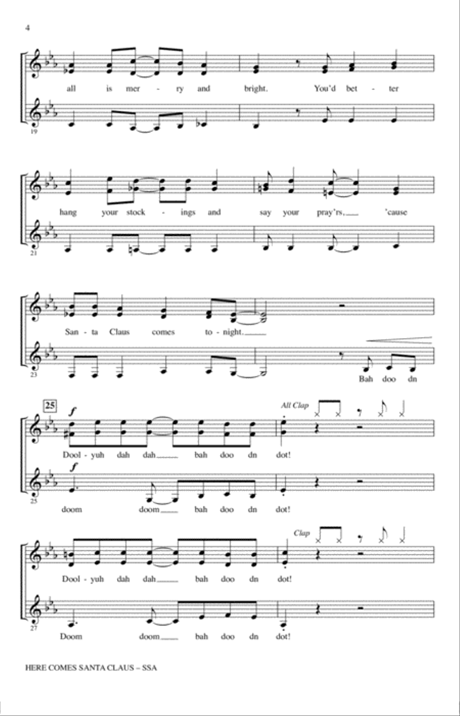 Here Comes Santa Claus (Right Down Santa Claus Lane) (Arr. Kirby Shaw) SSA scores gallery preview page 3