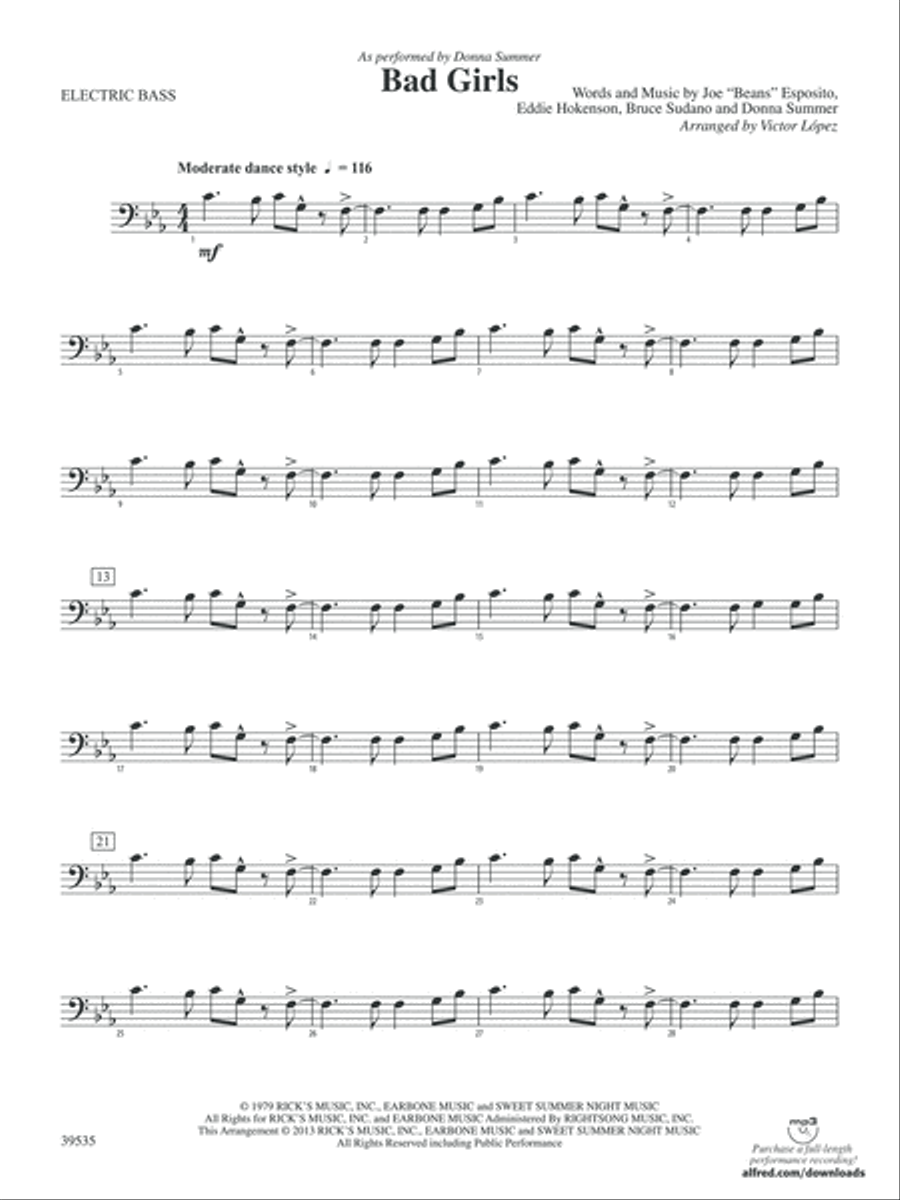 Bad Girls: Electric Bass Bad Girls: Electric Bass Concert Band scores gallery preview page 1