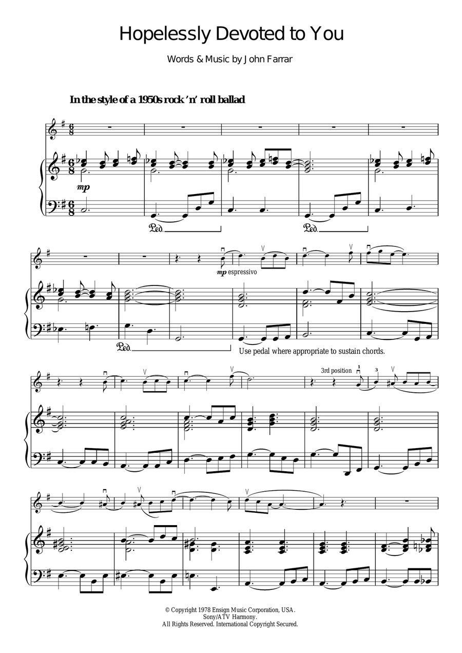Hopelessly Devoted To You (from Grease) Violin Solo scores gallery preview page 1