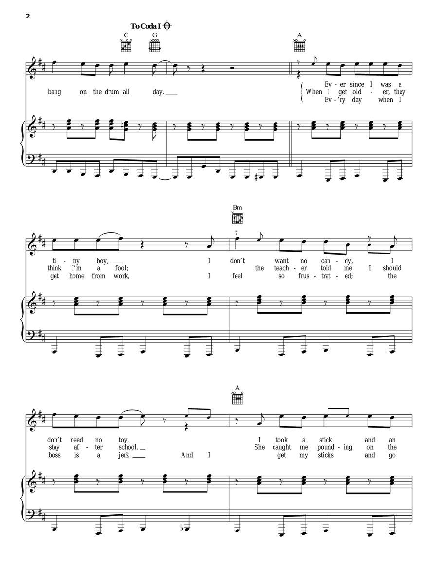 Bang The Drum All Day Bang The Drum All Day Piano, Vocal, Guitar scores gallery preview page 2