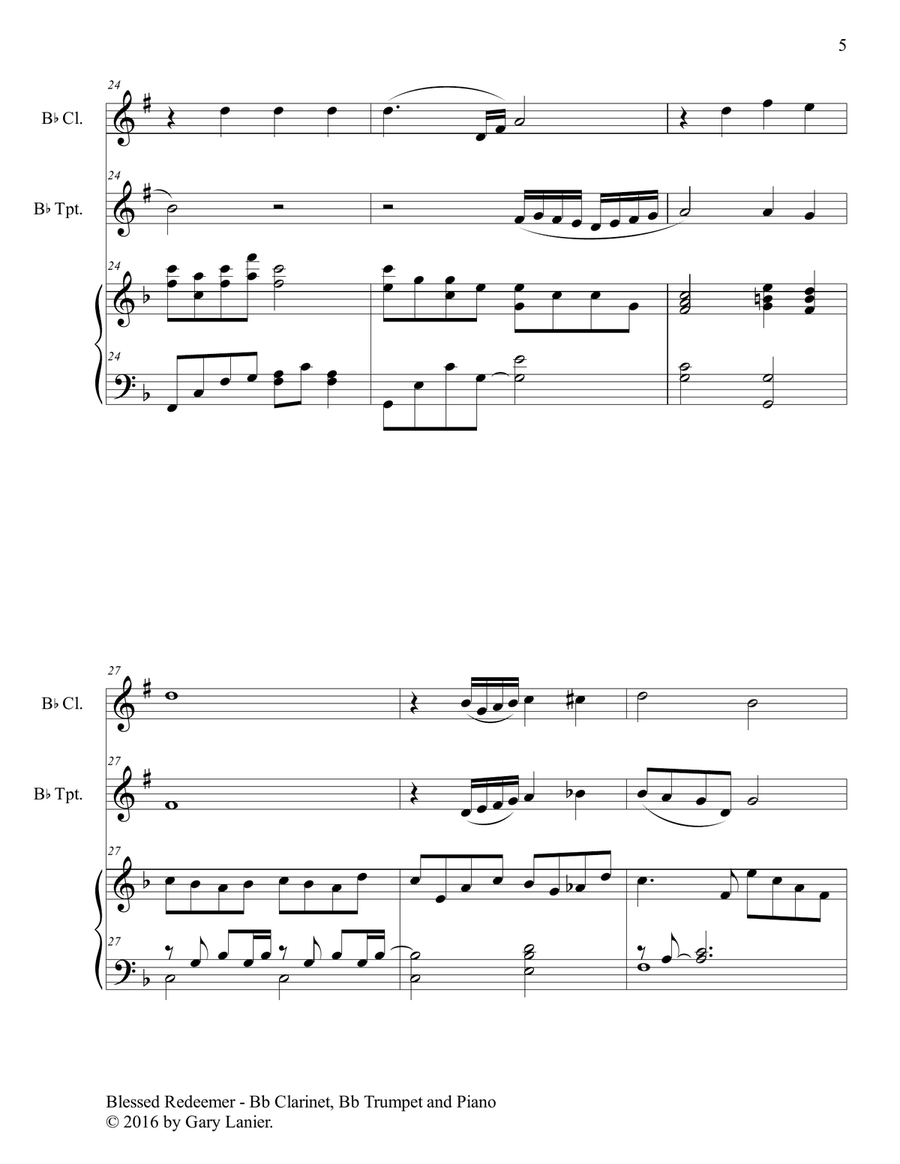 BLESSED REDEEMER(Trio – Bb Clarinet, Bb Trumpet & Piano with Score/Parts) B-Flat Clarinet scores gallery preview page 6