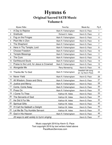 HYMNS 6: Original Sacred SATB Music Volume 6 image number null