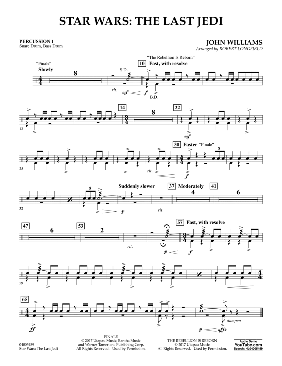 Star Wars: The Last Jedi - Percussion 1 Concert Band scores gallery preview page 1