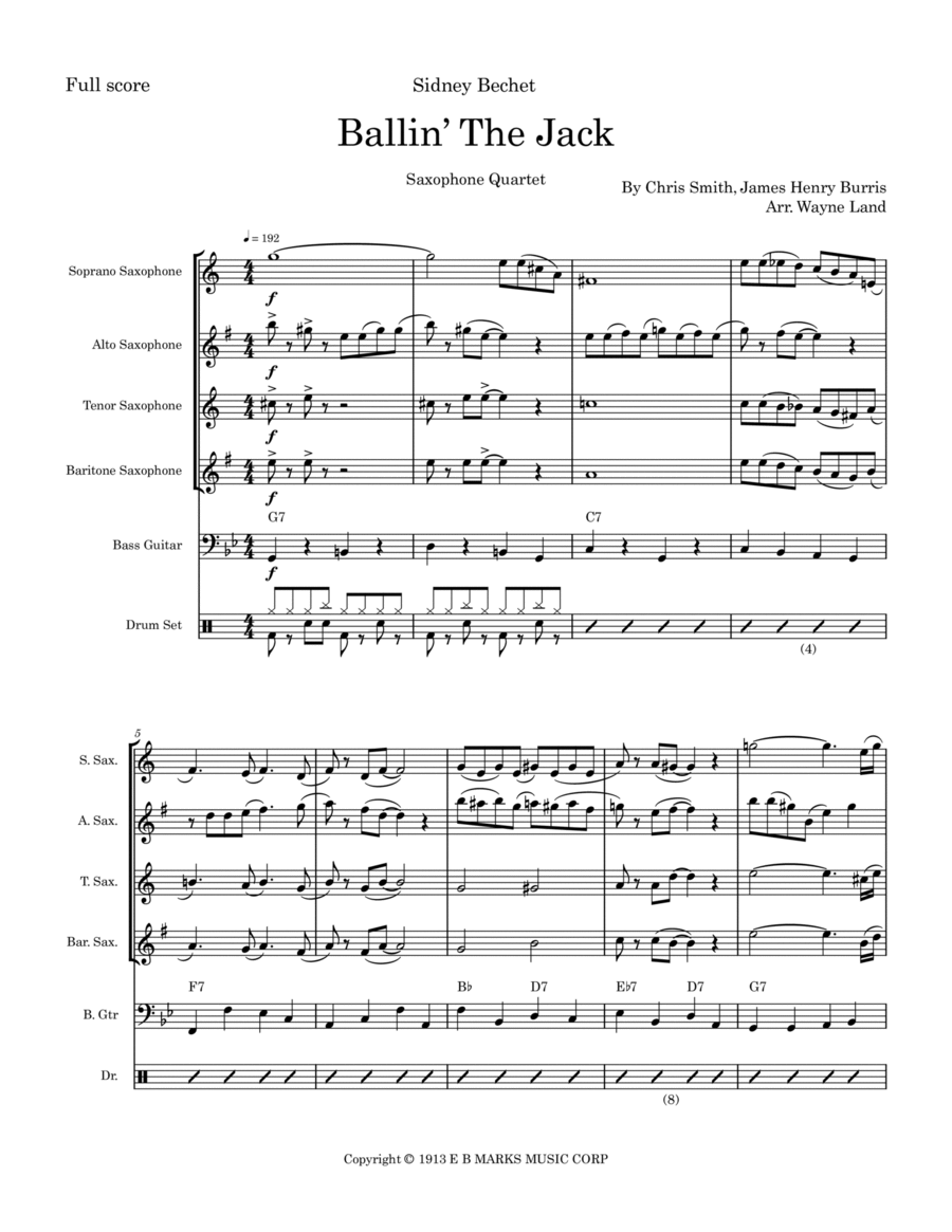 Ballin' The Jack Saxophone Quartet scores gallery preview page 1