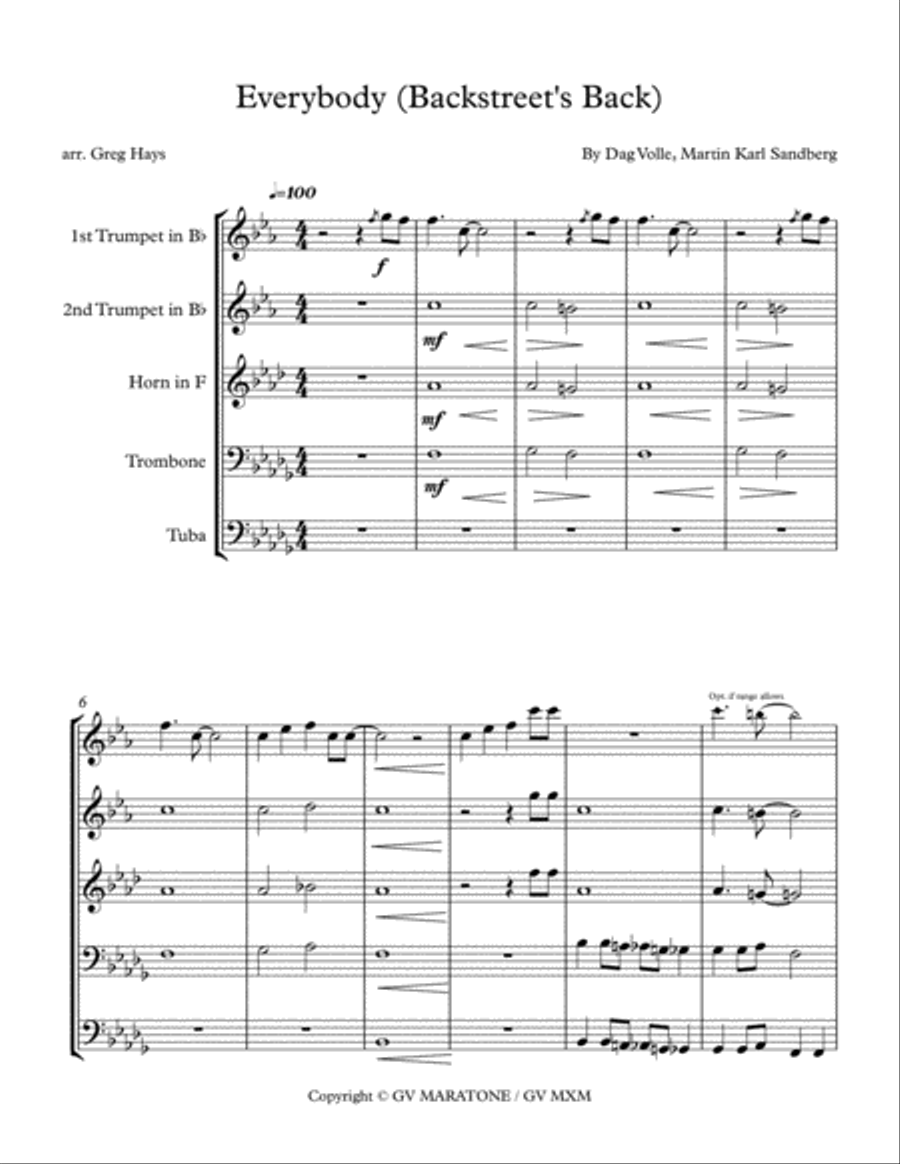 Everybody (backstreet's Back) Brass Ensemble scores gallery preview page 1