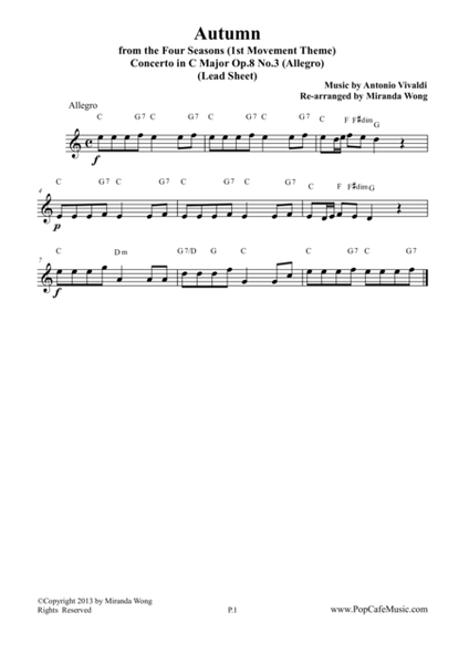 Autumn from Four Seasons - Lead Sheet in C