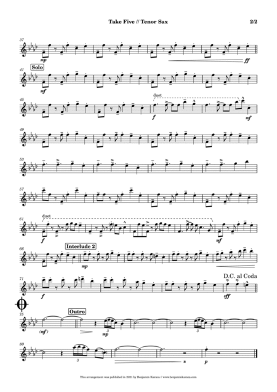 Take Five Tenor Saxophone scores gallery preview page 4