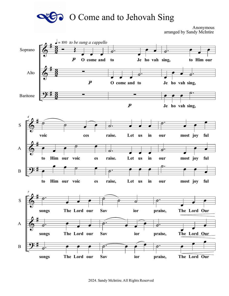 O Come and to Jehovah Sing 3-Part scores gallery preview page 1