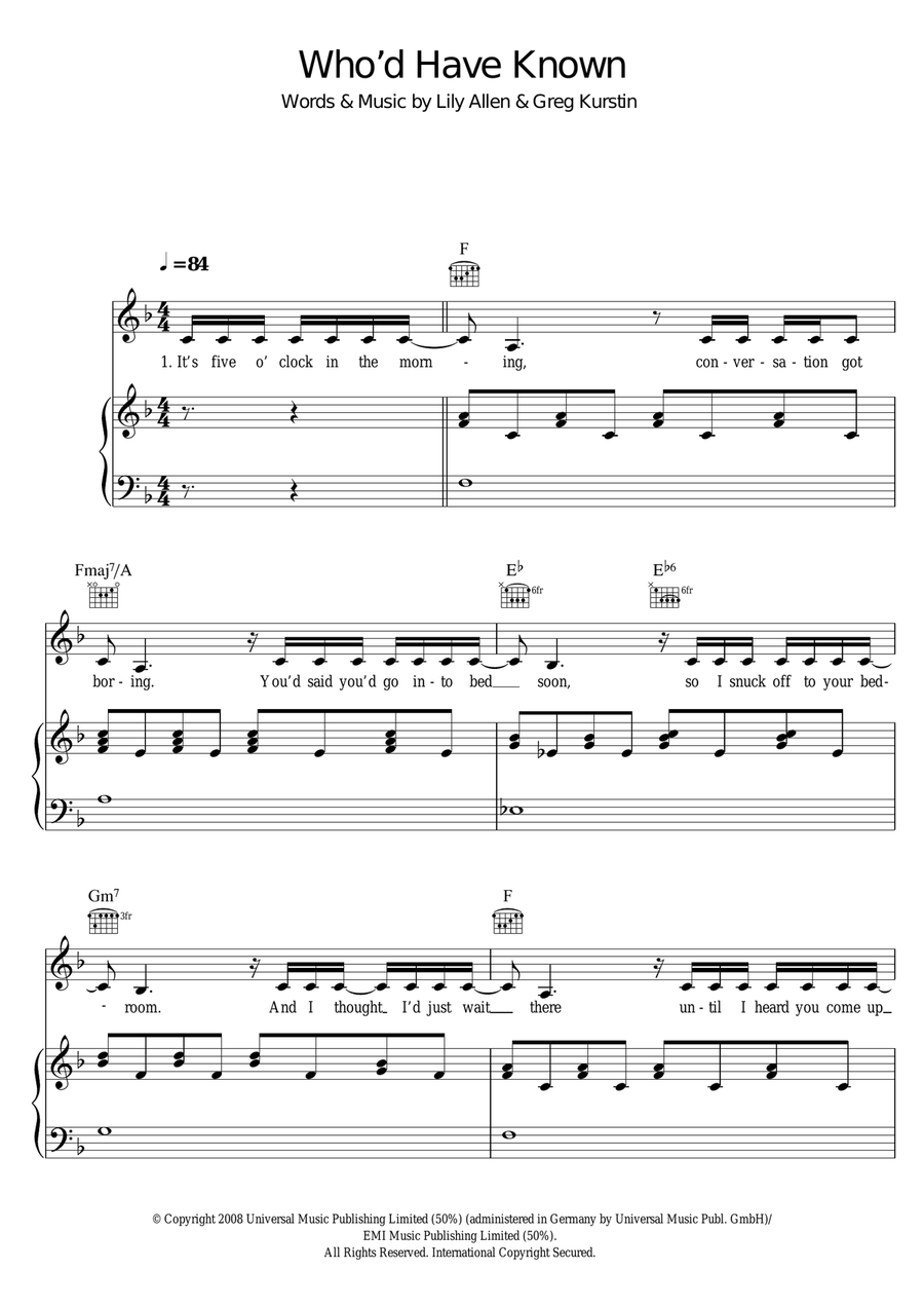 Who'd Have Known Piano, Vocal scores gallery preview page 1