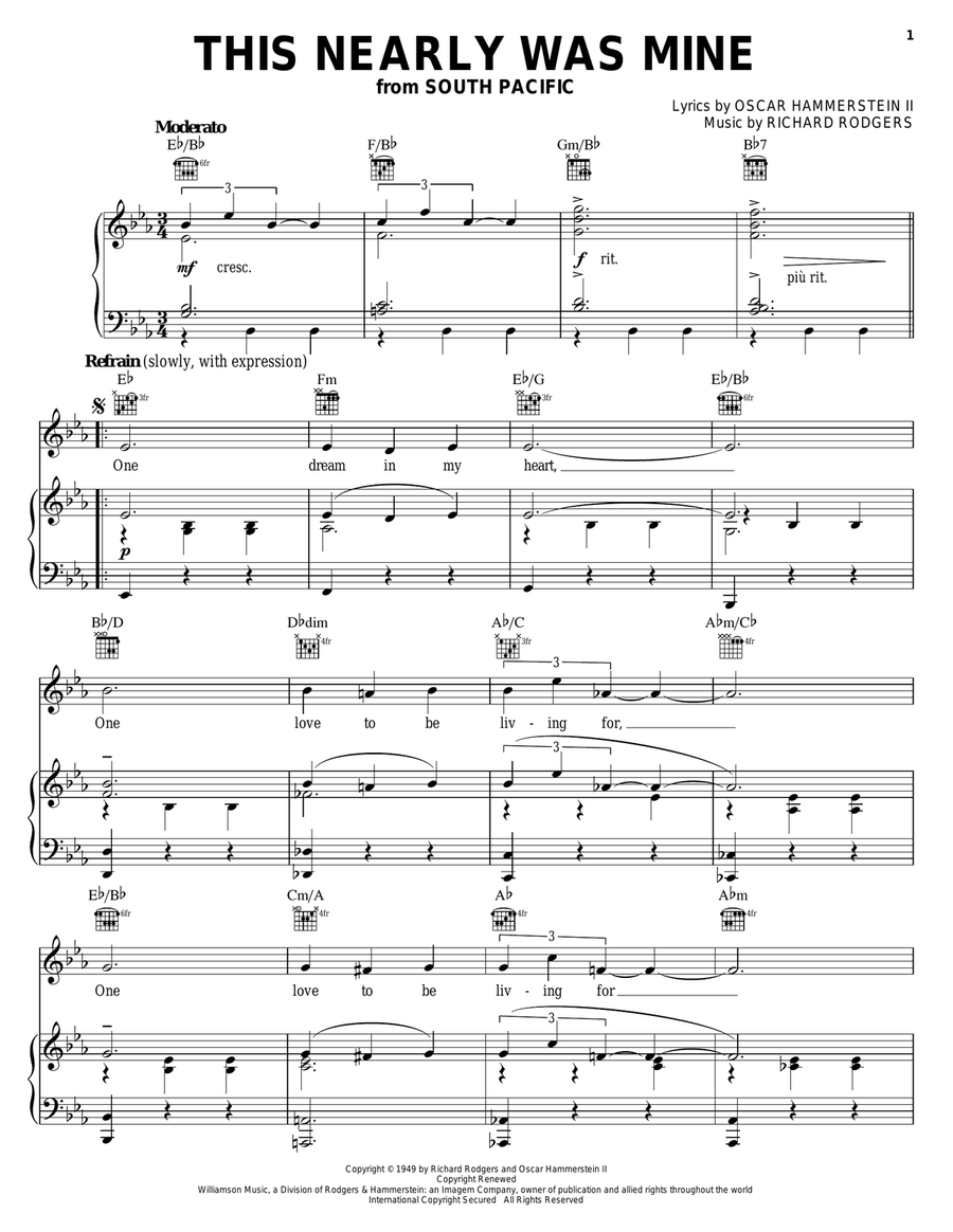 This Nearly Was Mine This Nearly Was Mine Piano, Vocal, Guitar scores gallery preview page 1