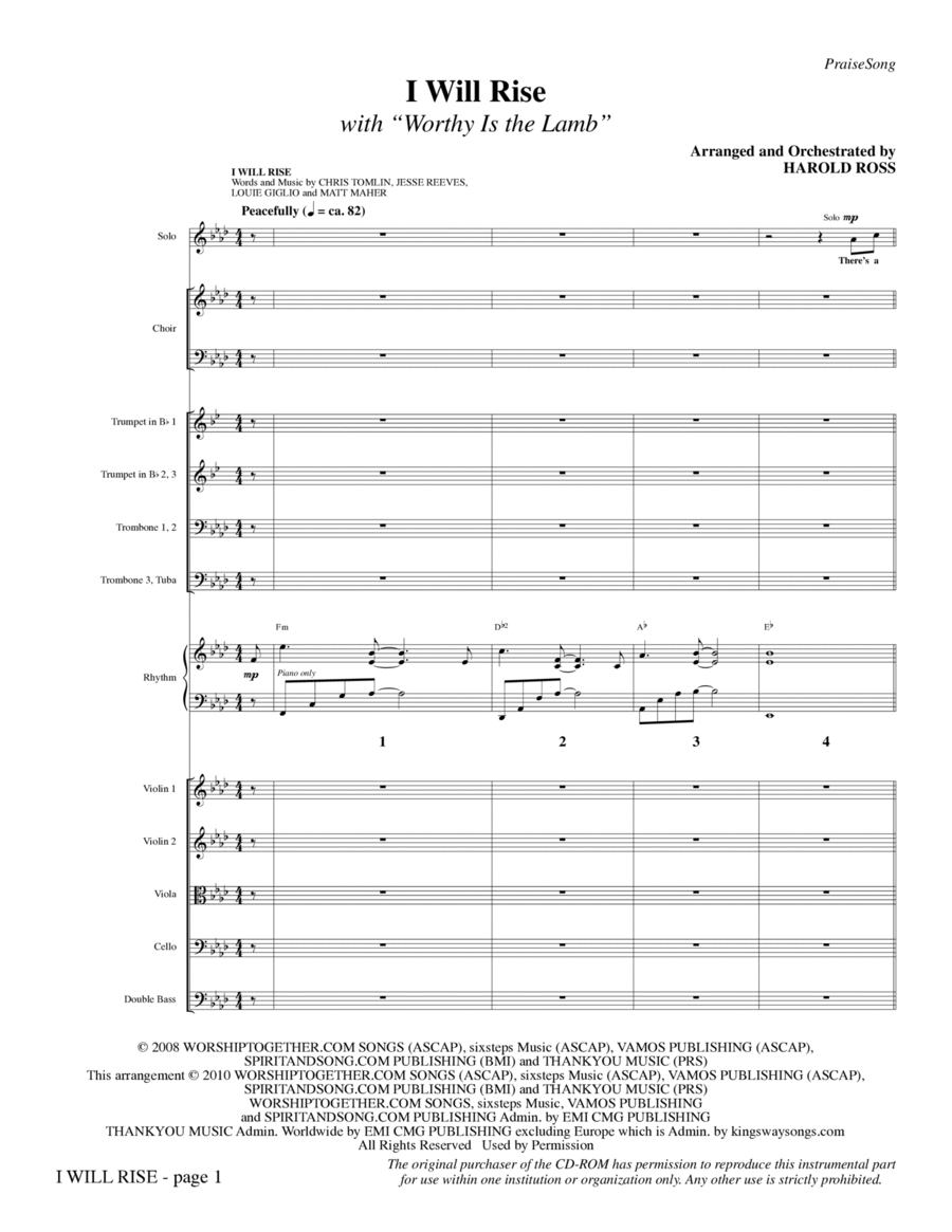 I Will Rise (with Worthy Is The Lamb) - Full Score Choir scores gallery preview page 1