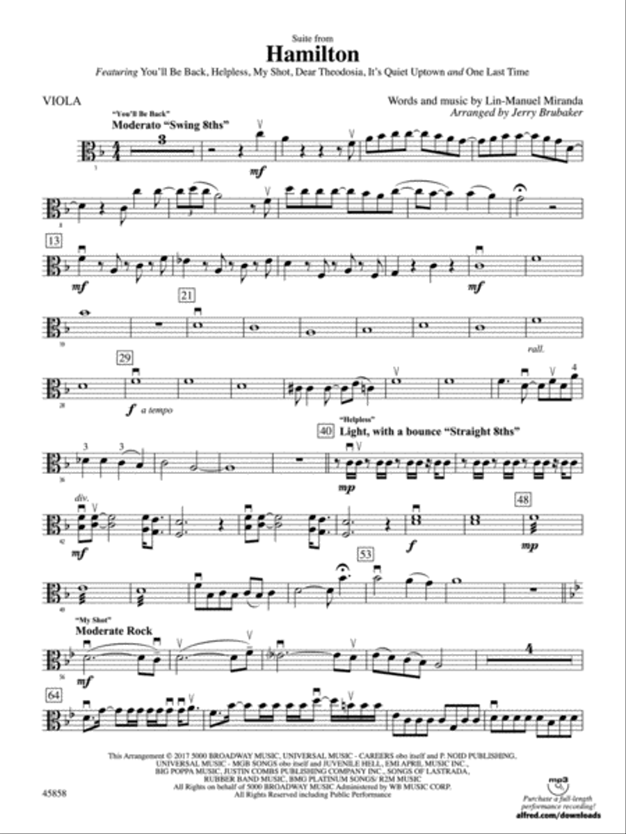 Hamilton, Suite from: Viola Full Orchestra scores gallery preview page 1