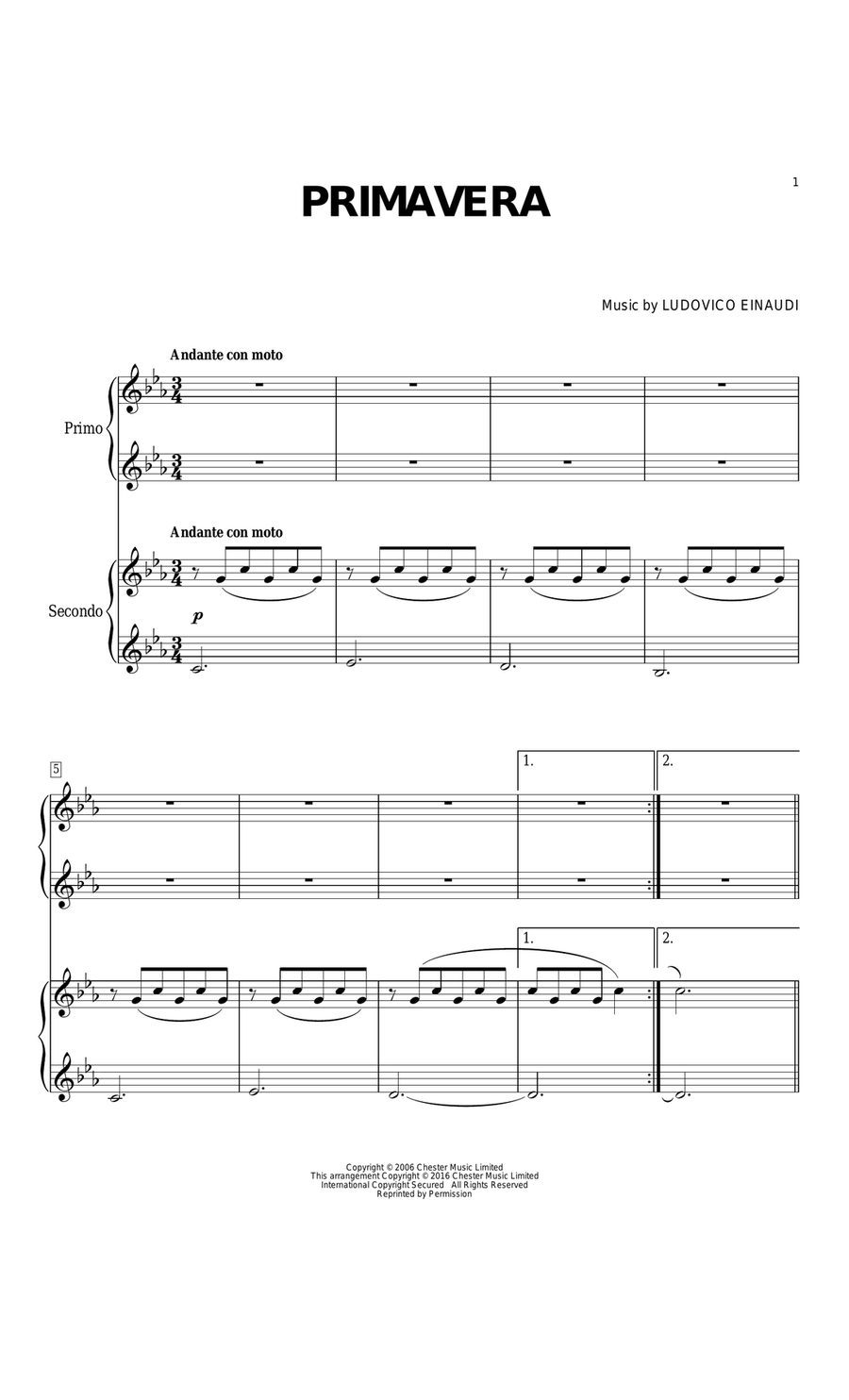 Primavera 1 Piano, 4-Hands scores gallery preview page 1