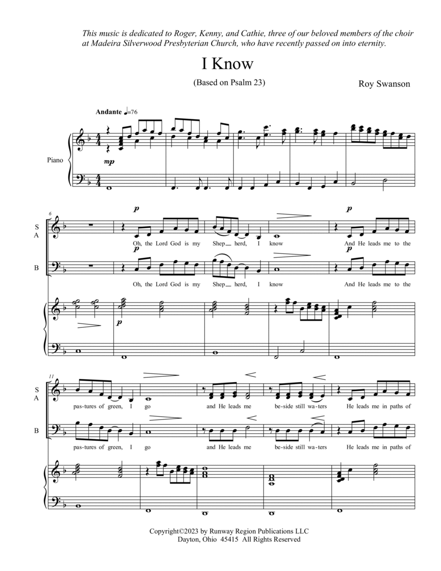 I Know (from Psalm 23) 3-Part scores gallery preview page 1