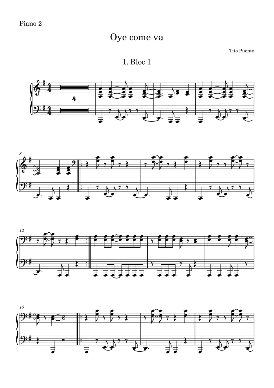 Oye Como Va 1 Piano, 4-Hands scores gallery preview page 1