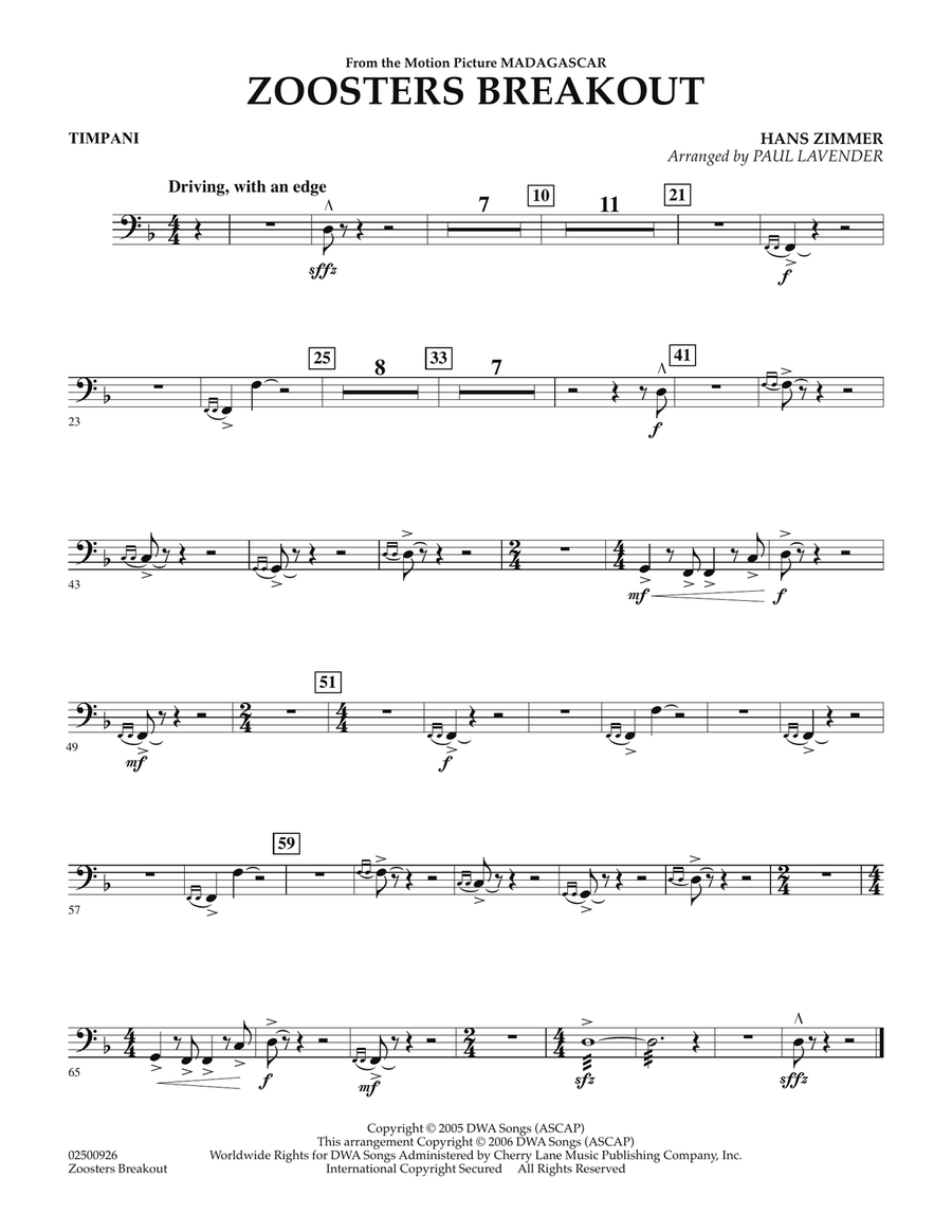Zoosters Breakout (from Madagascar) - Timpani Orchestra scores gallery preview page 1
