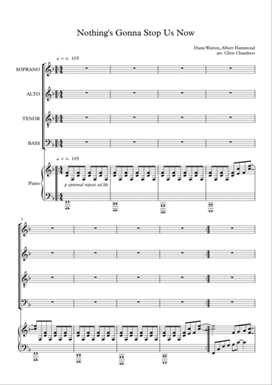 Nothing's Gonna Stop Us Now 4-Part scores gallery preview page 1