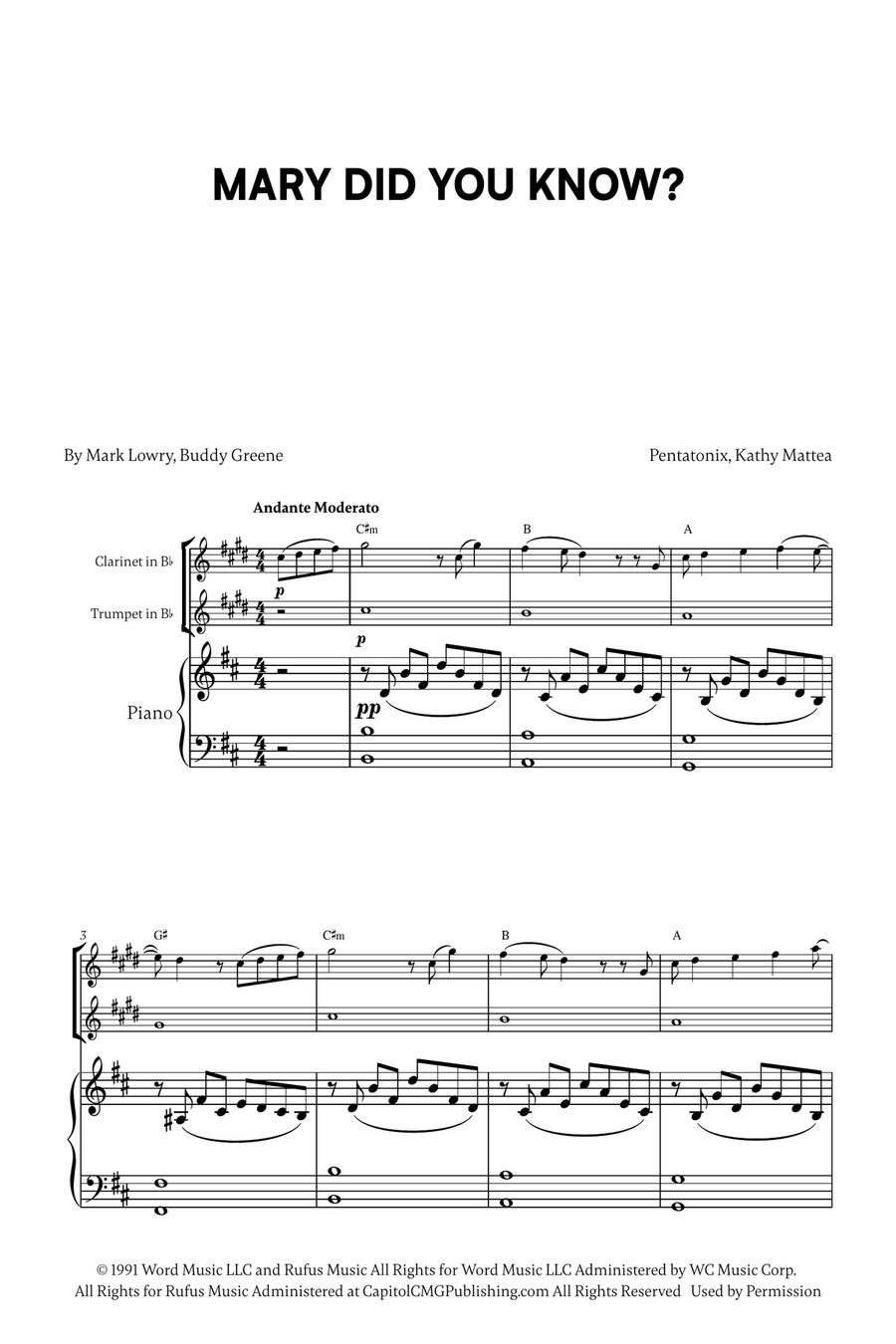 Mary, Did You Know? Mary, Did You Know? B-Flat Clarinet scores gallery preview page 1