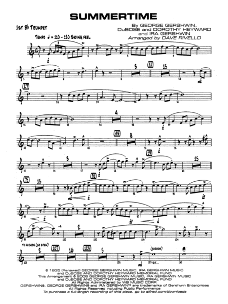 Summertime: 1st B-flat Trumpet Jazz Ensemble scores gallery preview page 1