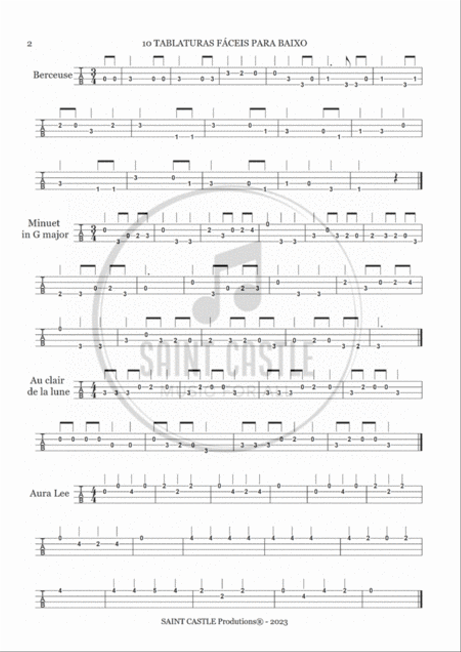10 easy TABs for BASS Bass Guitar scores gallery preview page 3