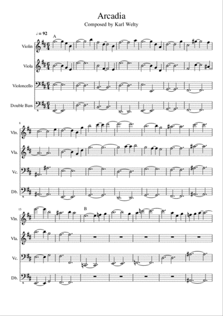 Arcadia - String Quartet in D Major String Quartet scores gallery preview page 1