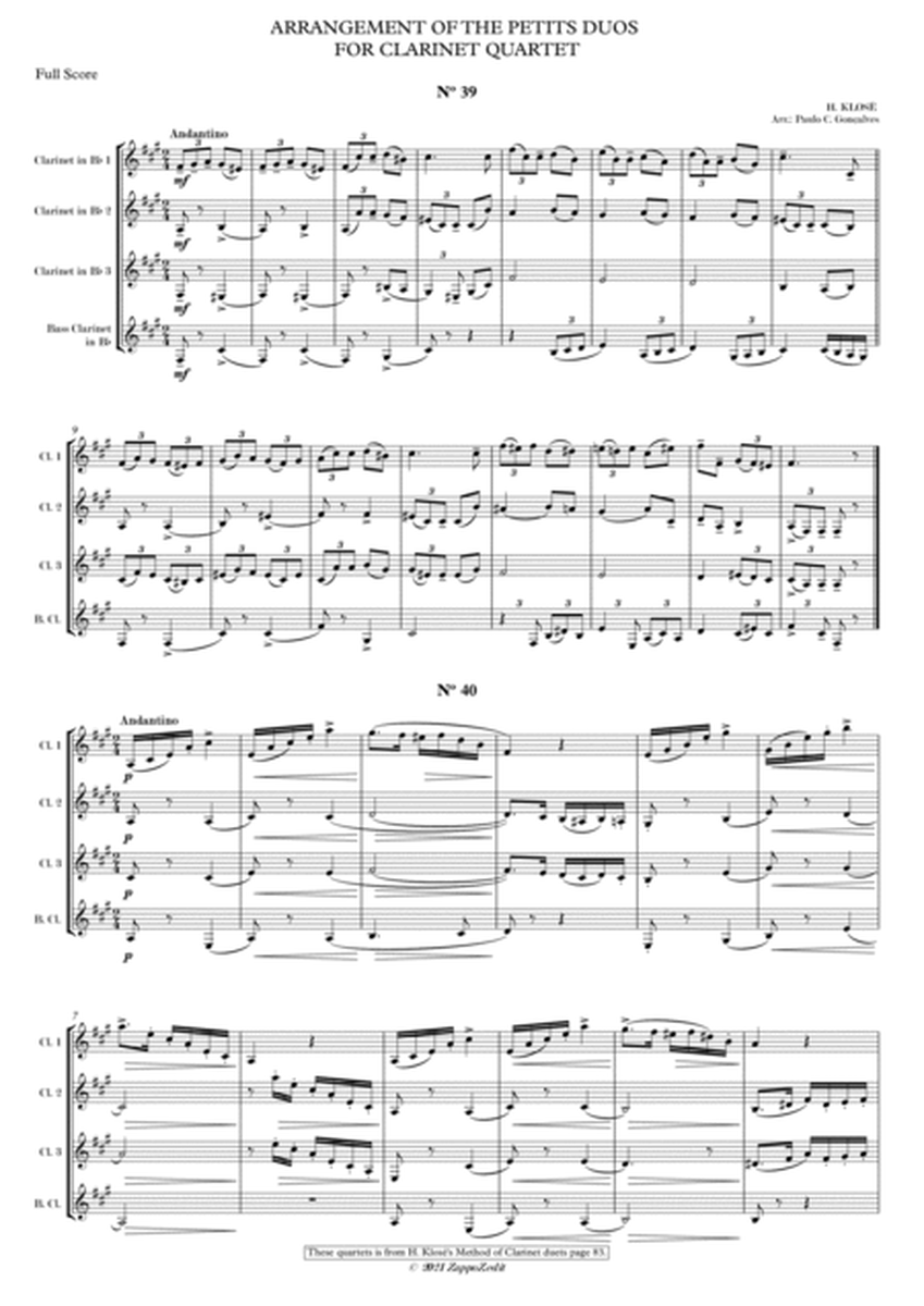 ARRANGEMENT OF THE PETITS DUOS FOR CLARINET QUARTET Nº 39 & 40 image number null