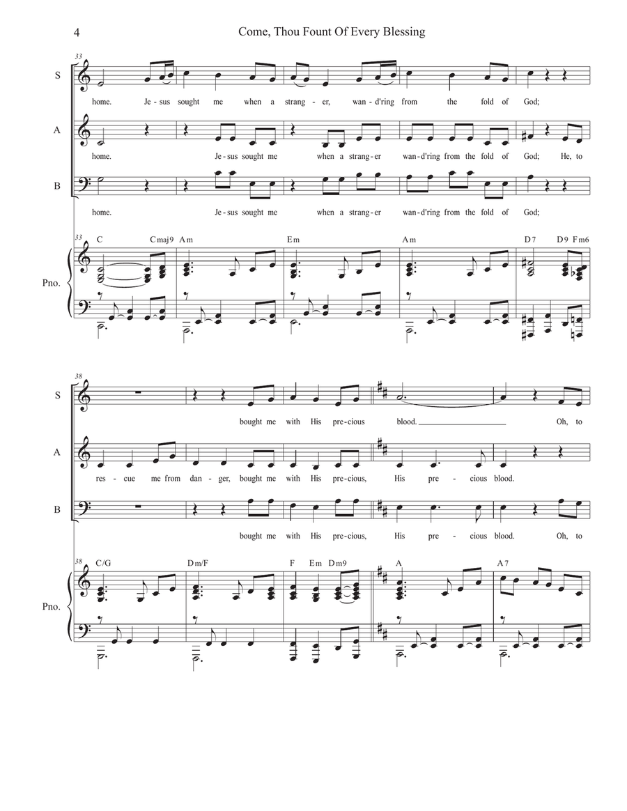 Come, Thou Fount Of Every Blessing (SAB) 3-Part scores gallery preview page 4