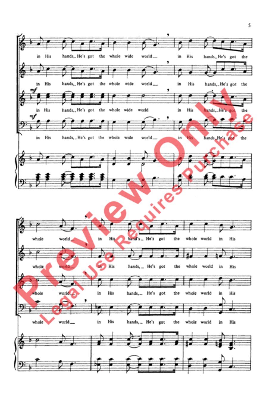 He's Got the Whole World in His Hands 4-Part scores gallery preview page 4