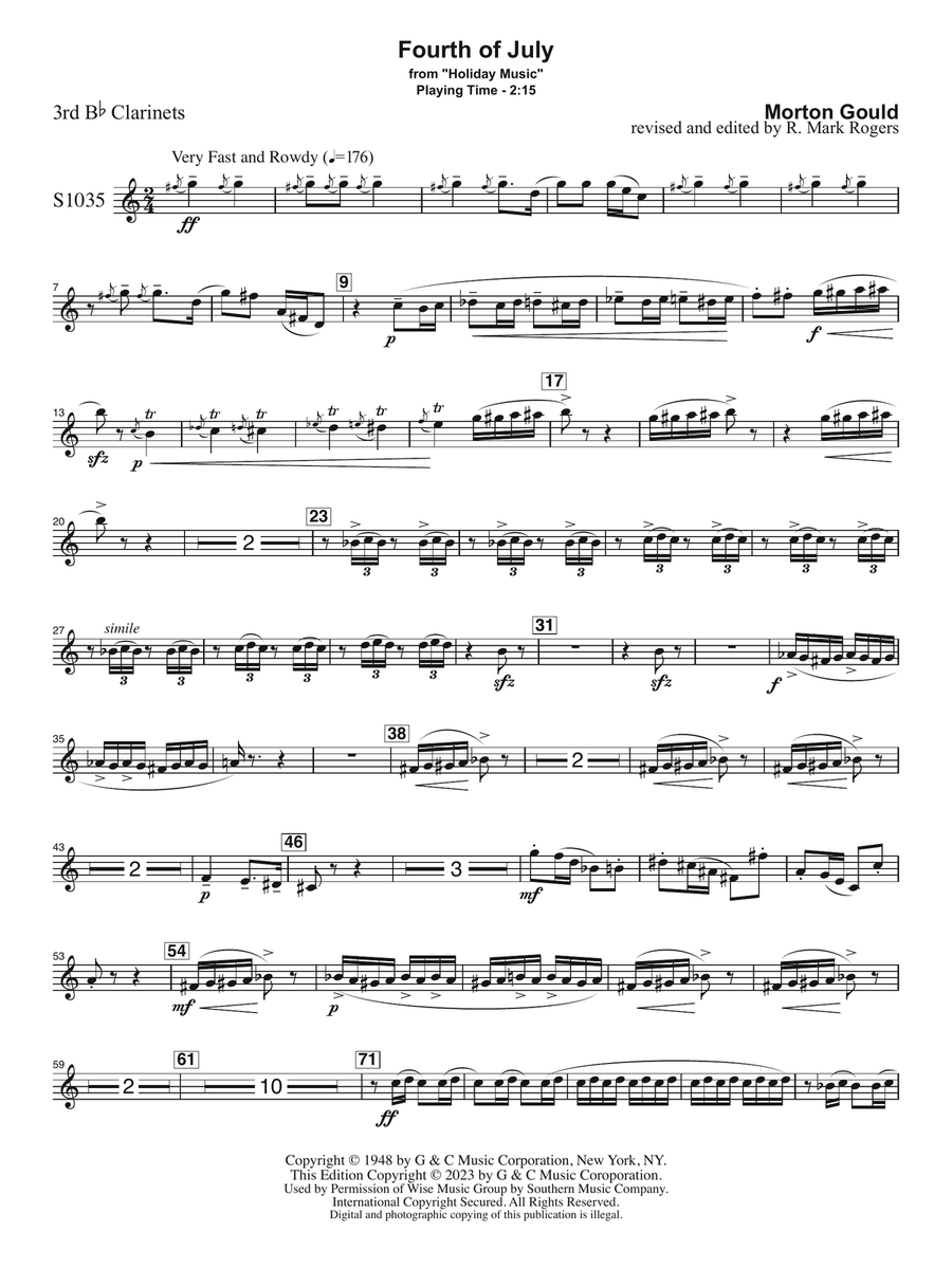 Fourth of July (arr. R. Mark Rogers) - Clarinet 3 Concert Band scores gallery preview page 1