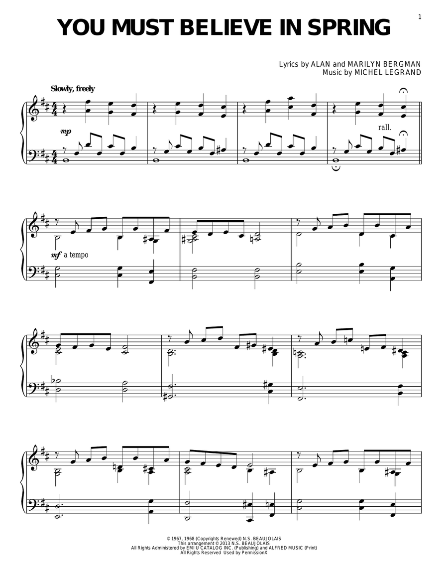 You Must Believe In Spring Piano Solo scores gallery preview page 1