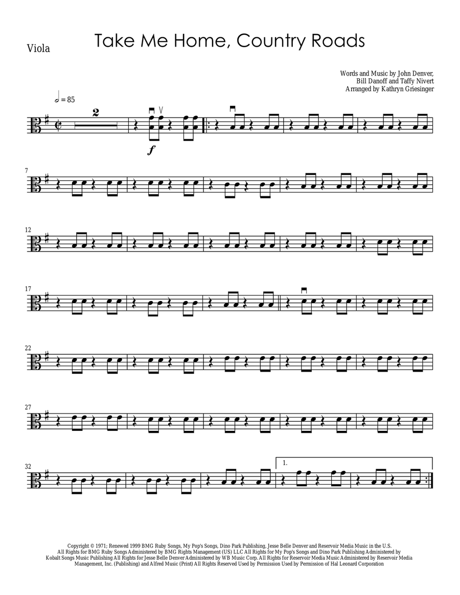 Take Me Home, Country Roads String Quartet scores gallery preview page 5