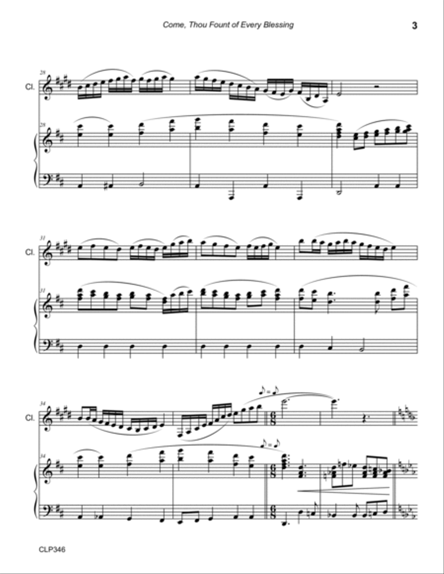 COME THOU FOUNT OF EVERY BLESSING - CLARINET SOLO with Piano Accompaniment Clarinet Solo scores gallery preview page 3