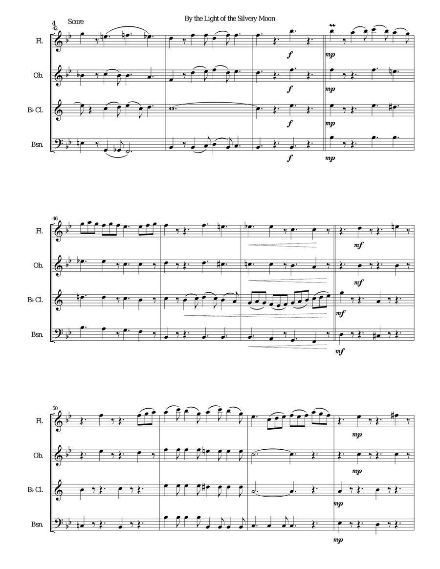 By the light of the silvery moon for wind quartet Woodwind Quartet scores gallery preview page 4