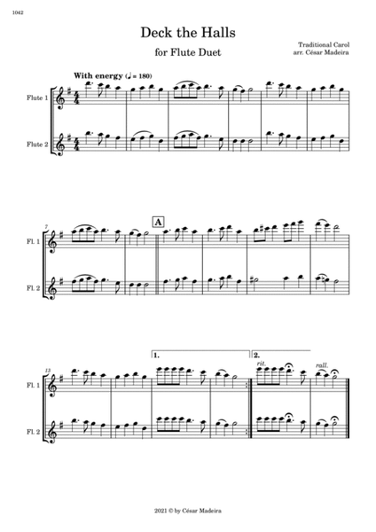 Deck The Halls - Flute Duet (Full Score and Parts) image number null
