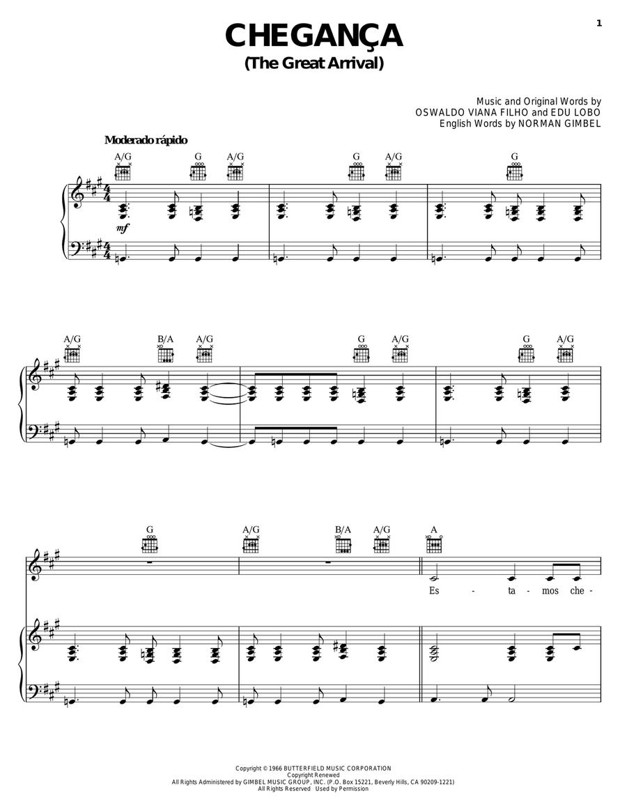 Cheganca (The Great Arrival) Piano, Vocal, Guitar scores gallery preview page 1