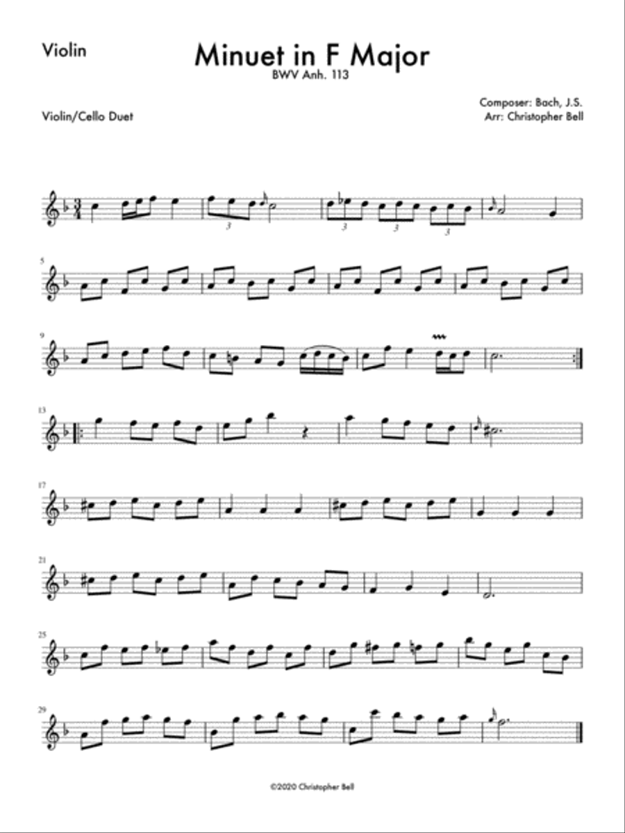 Minuet in F Major (Violin/Cello Duet) String Duet scores gallery preview page 2