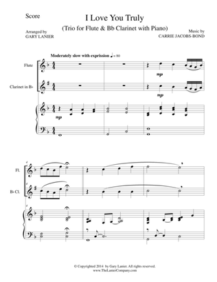 Book cover for I LOVE YOU TRULY (Trio – Flute, Bb Clarinet, and Piano with Score and Parts)
